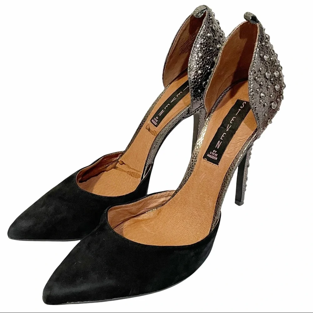 Steven Steve Madden Size 7.5 Black Studded Leather Pumps